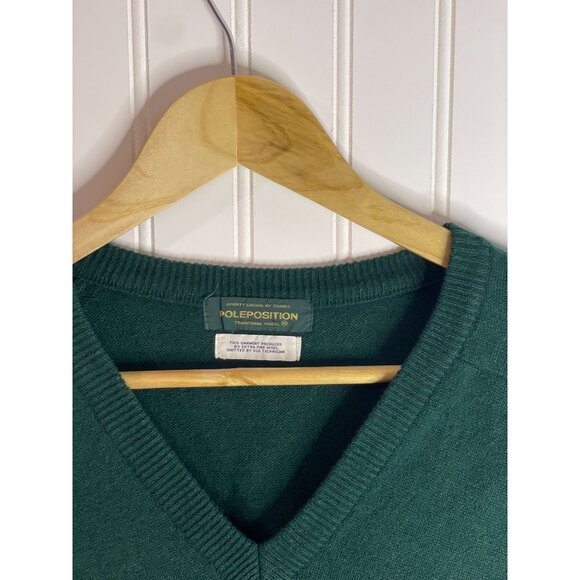 Poleposition Traditional Model Green V-Neck Sweater M Wool & Cashmere Blend - Picture 6 of 10